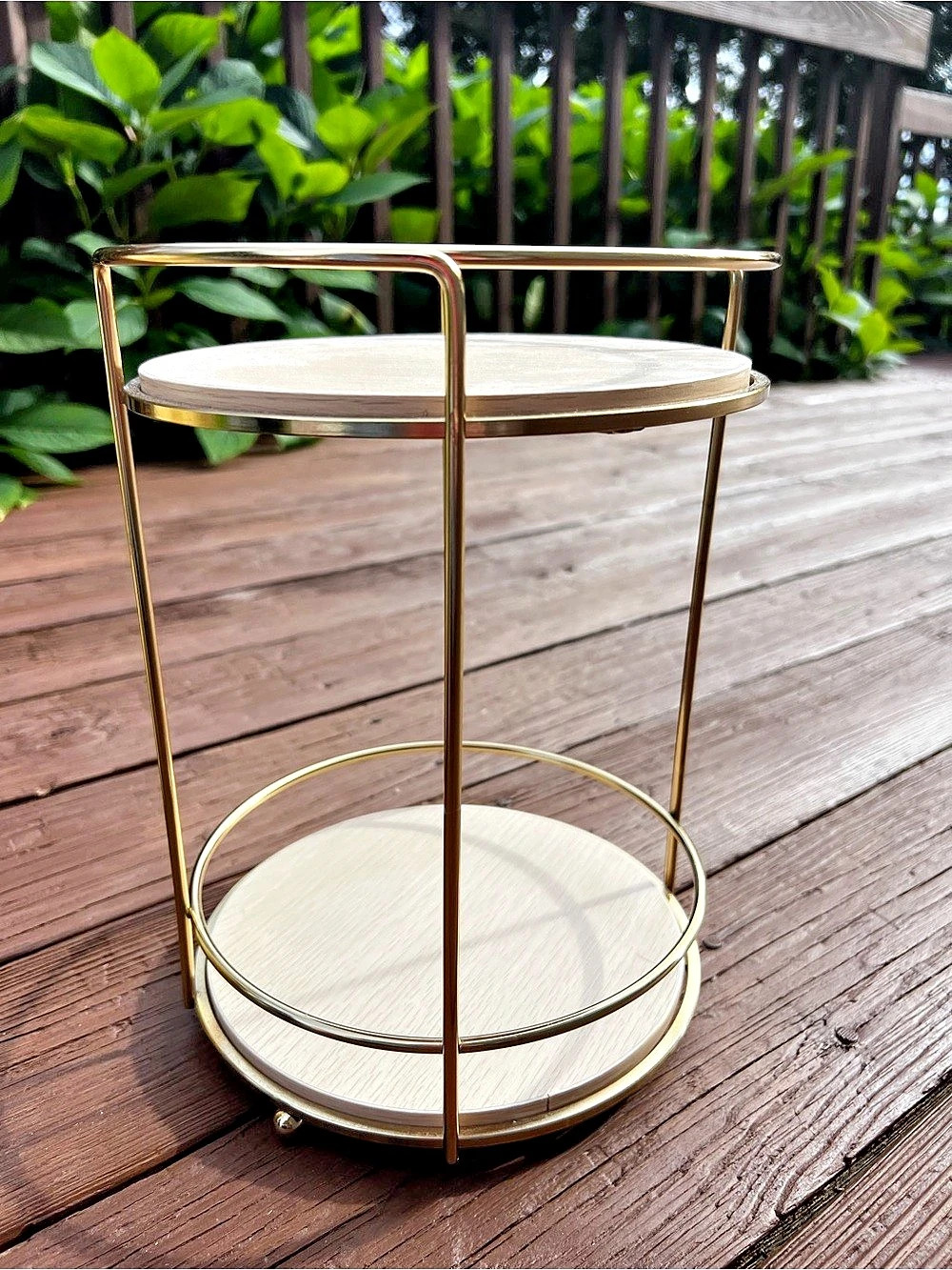 Two-Tier Round Accent Table in Gold & White 9in